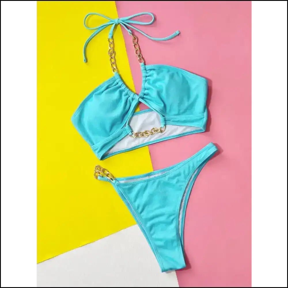 Mermaid Vibes Only: Dive Deep in our Chic Halter Neck Bikini Set πβ¨ Aqua / l Sets