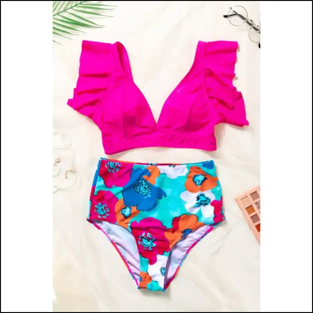 Flirty Floral Cropped Swim Set: Dive Into Beachy Shenanigans with Needful Things! ποΈβ¨ - Pink / l - Bikini Sets