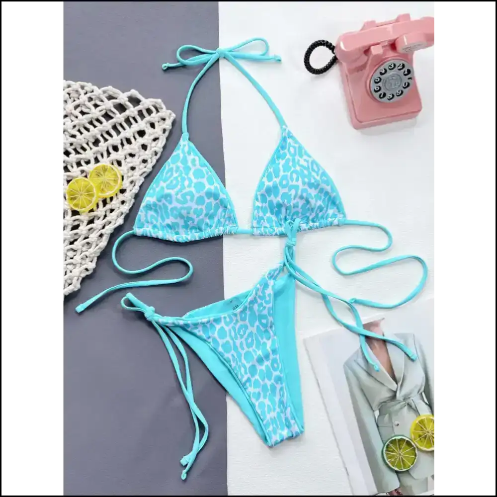 Get Wild in Style with Needful Things Leopard Print Halter Bikini! πβ¨ - Aqua / s - Bikini Sets