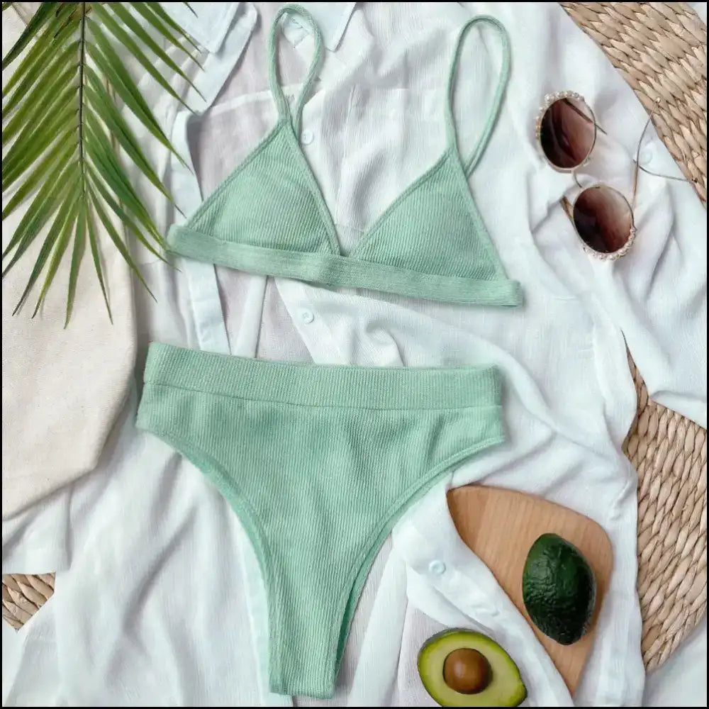 Bikini Set: Dive Into Chic Spaghetti Strap Glory & Make Waves! πβ¨ - Light Green / m - Sets