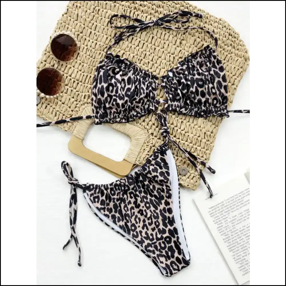 Frill Trill Halter Neck Bikini Set: your Sassy Sidekick for Sunshine ?️👙 - Leopard / m - Sets