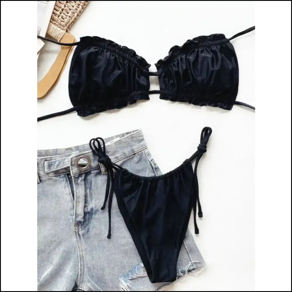 Frill Trill Halter Neck Bikini Set: your Sassy Sidekick for Sunshine ?️👙 - Black / s - Sets