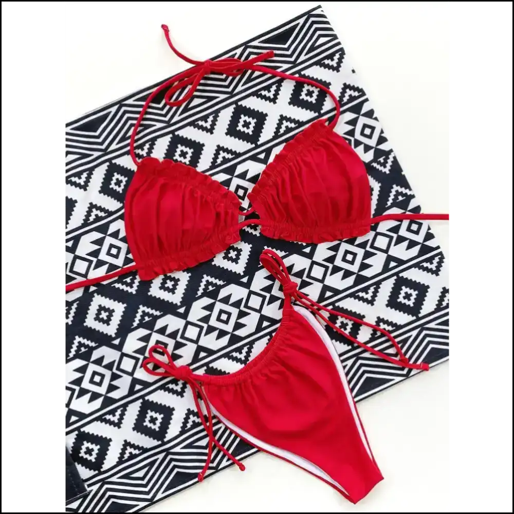 Frill Trill Halter Neck Bikini Set: your Sassy Sidekick for Sunshine ?️👙 - Red / m - Sets