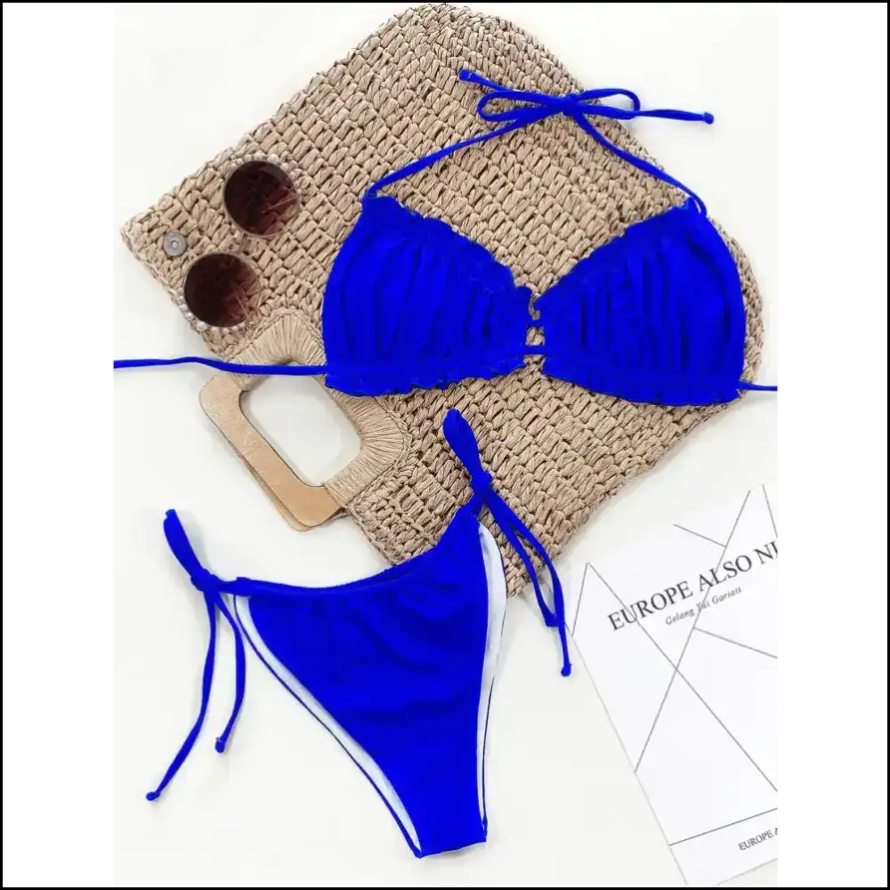 Frill Trill Halter Neck Bikini Set: your Sassy Sidekick for Sunshine ?️👙 - Royal Blue / l - Sets