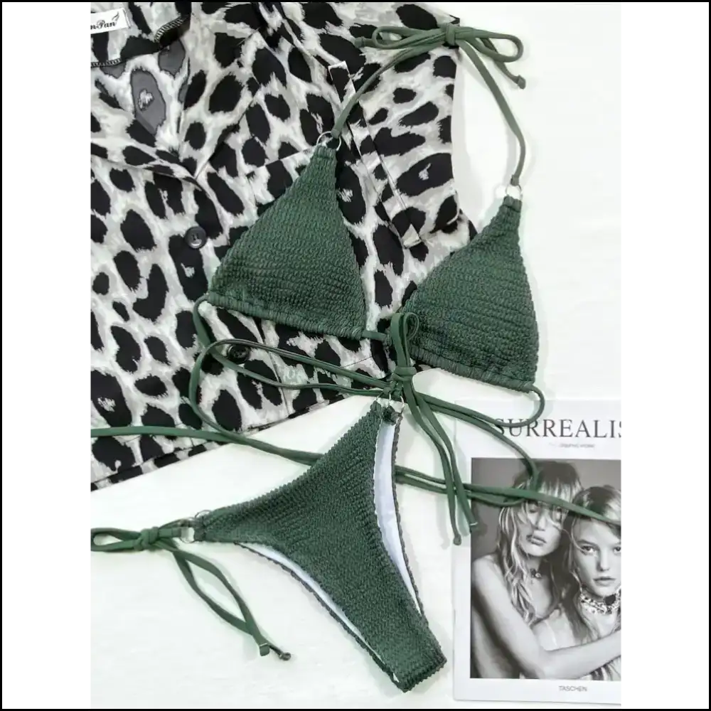 Sunshine & Confidence: Flaunt your Textured Halter Neck Bikini Set! ππ - Dark Green / l - Sets