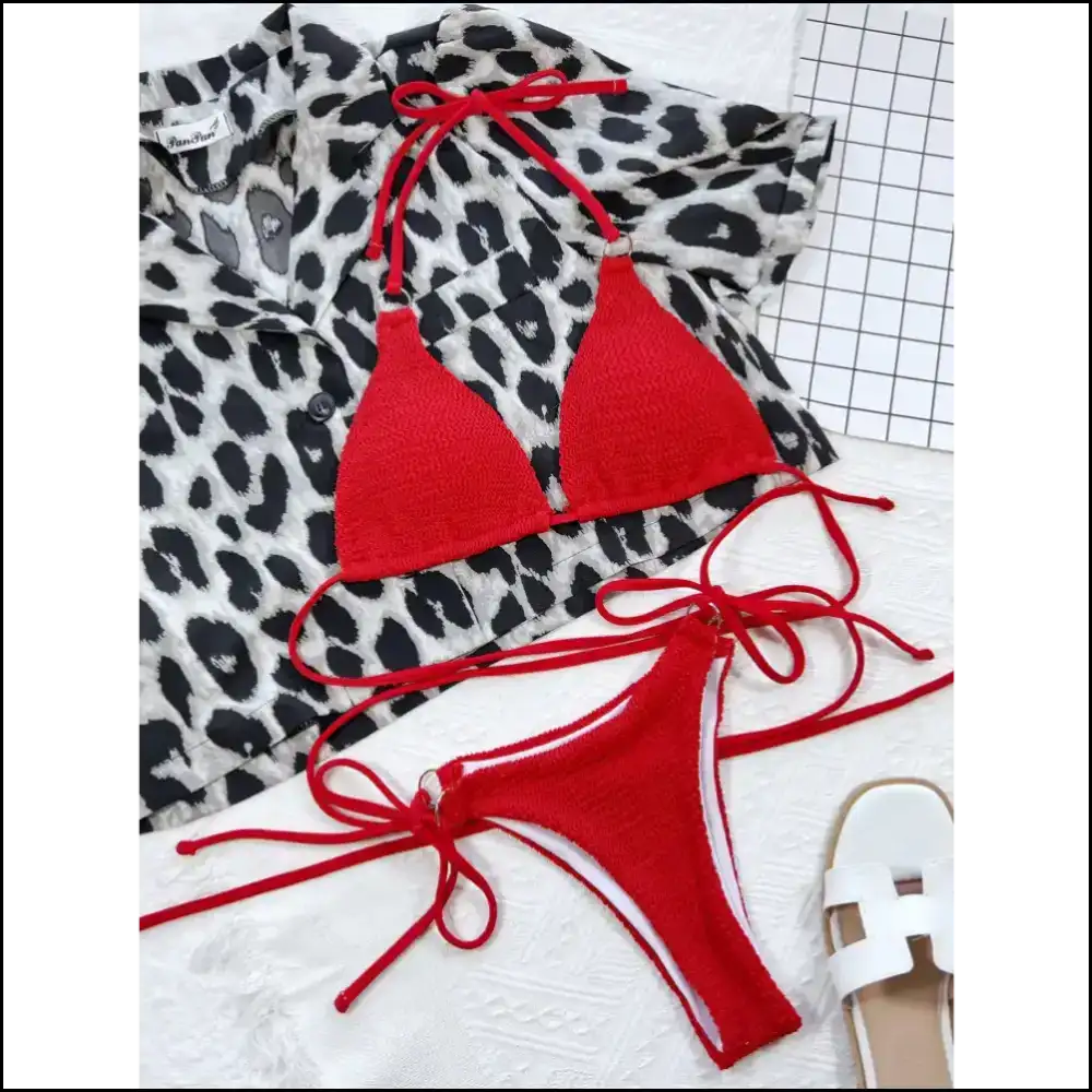 Sunshine & Confidence: Flaunt your Textured Halter Neck Bikini Set! ππ - Sets