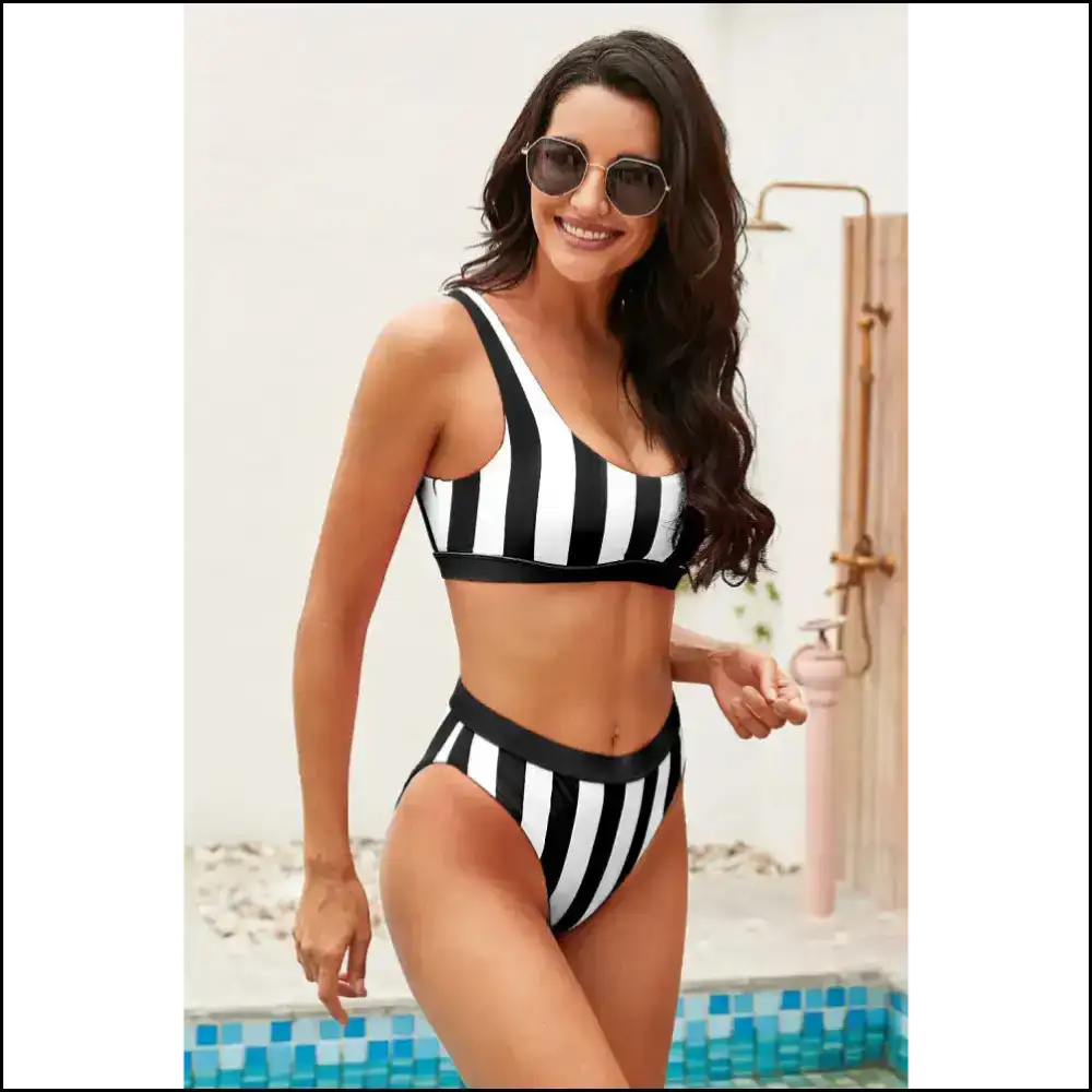 Bikini Set Bliss: Strut your Stuff in Retro Striped High Waist Style ππ - Black / l - Sets