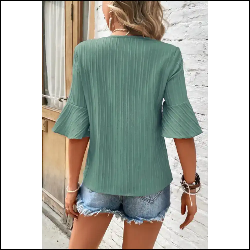 Beau Blue Ruffled Blouse to Cause Double Takes - Blouses