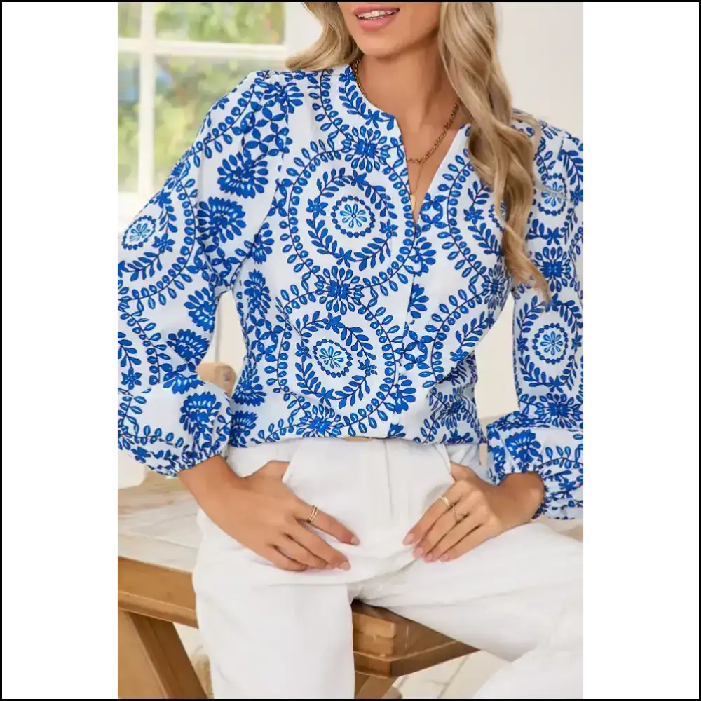 Blue v Neck Puff Sleeve Boho Blouse: Needful Things! 😉 - Sky / s - Blouses