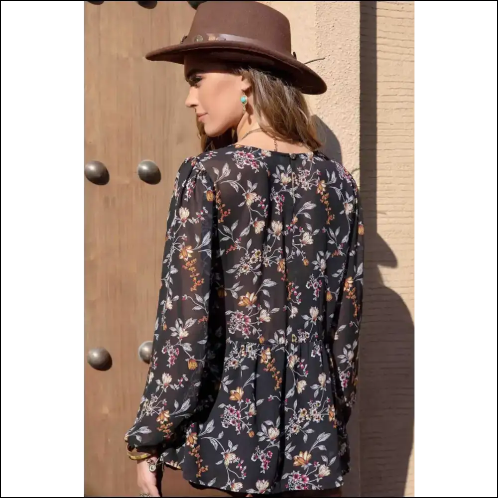 Bohemian Cutout Long Sleeve Blouse - Blouses