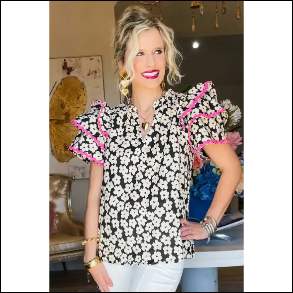 Needful Things: Black Contrast Floral Blouse - Unleash your Inner Goddess ๐ - Blouses