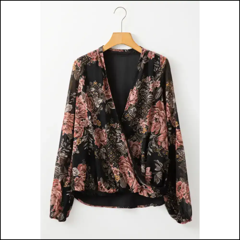 Black Floral Criss Cross v Neck: Bow Down Bitches π Needful Things - Blouses