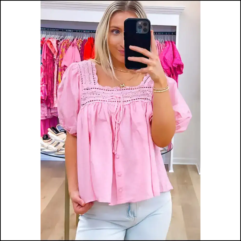 Light Pink Lace: from Wallflower to Wowza! 🌸 Puff Sleeve Blouse Magic by Needful Things - Blouses