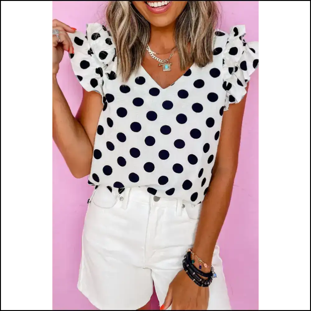 White Polka Dot Ruffle Blouse: Instant Hot Mess π - Needful Things - s - Blouses