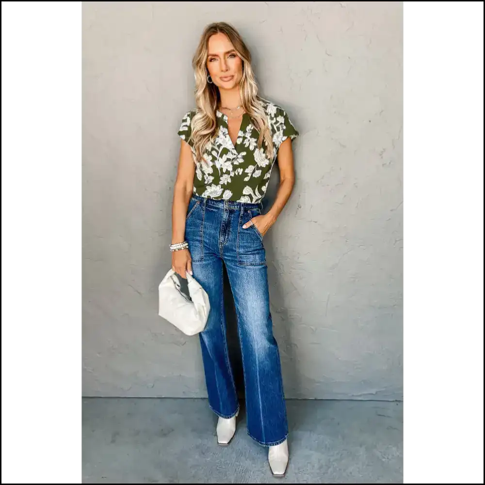 Green Floral Split Neck Blouse my Wardrobe’s Having a Moment - Blouses