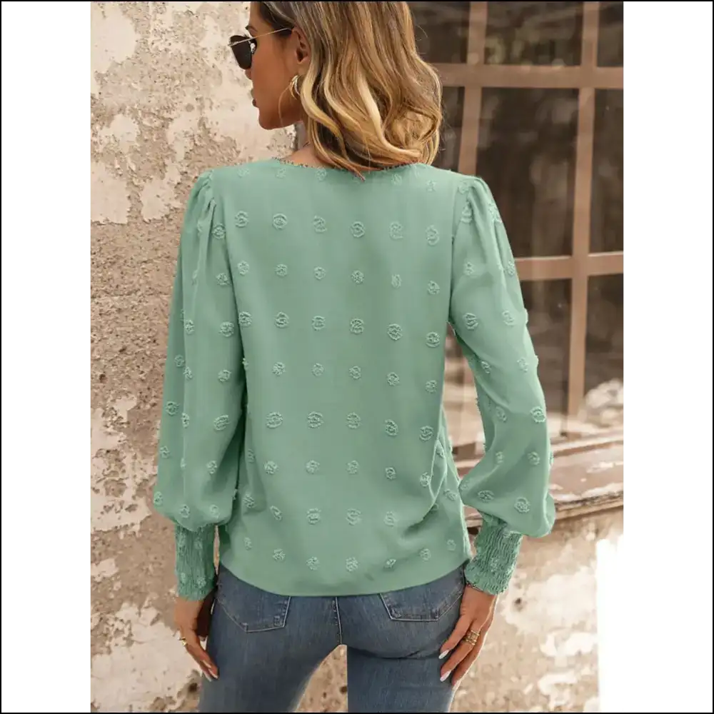 Swiss Dot Lace Detail Blouse - Effortless Elegance - Blouses