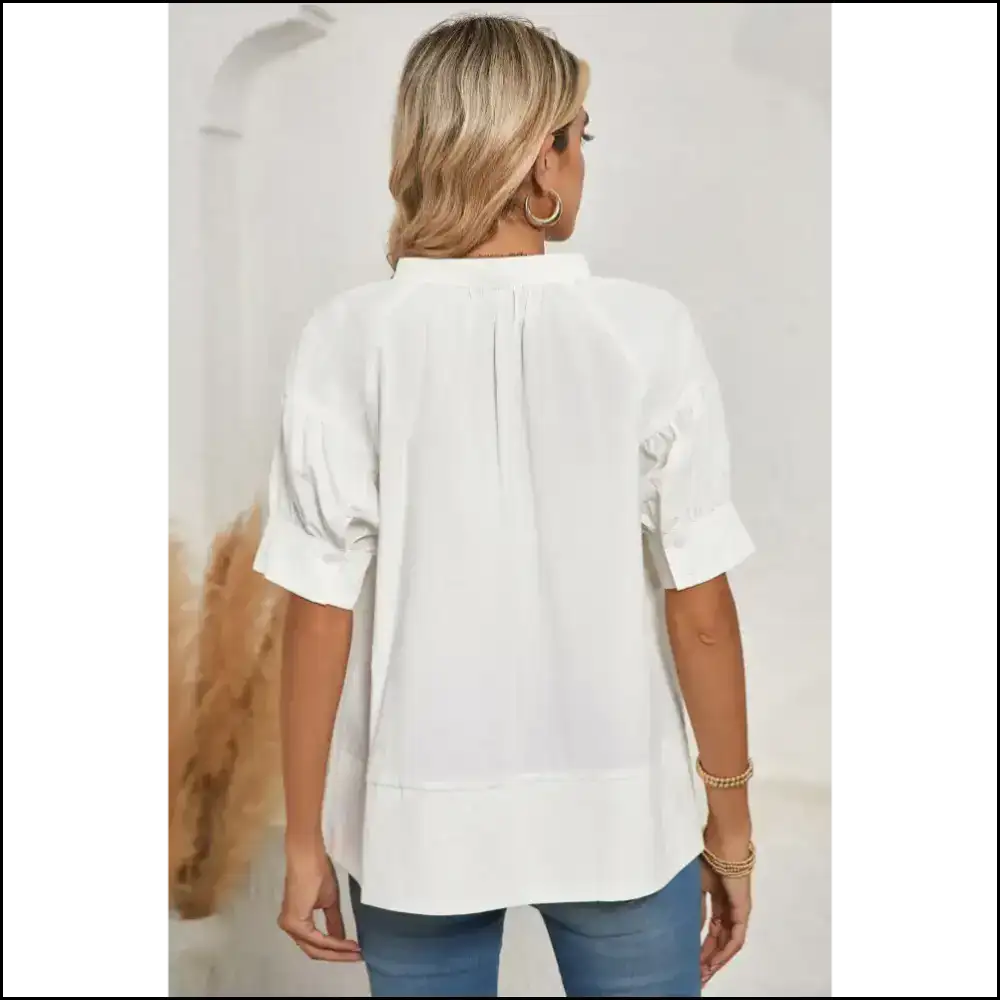 White Ruched Bubble Sleeve Top Wardrobe’s New Bff - Blouses