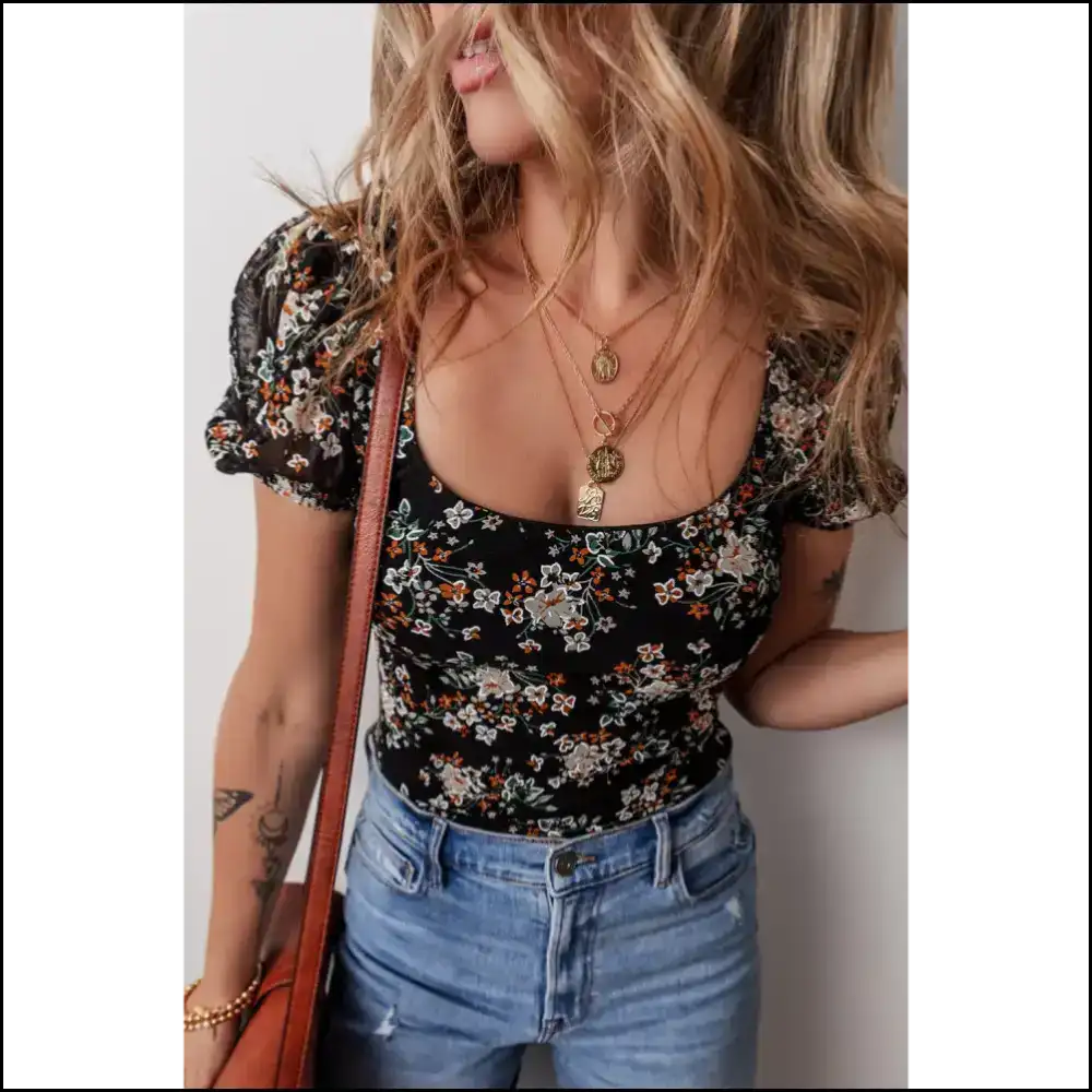 Black Floral Bodysuit: Unleash your Inner Goddess () - Bodysuit