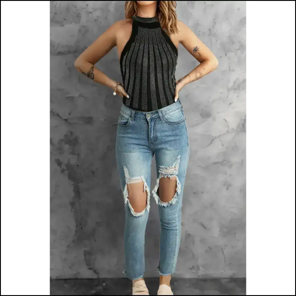 Black Rhinestone Bodysuit: Sparkle Like you Owe the Bank ✨ - Bodysuit