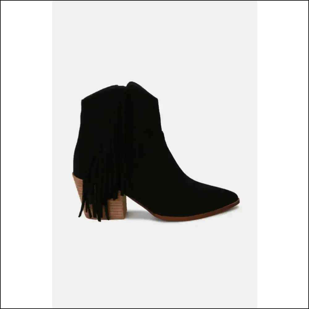 Bohemian Suede Fringe Point Toe Ankle Boots - Black / 6