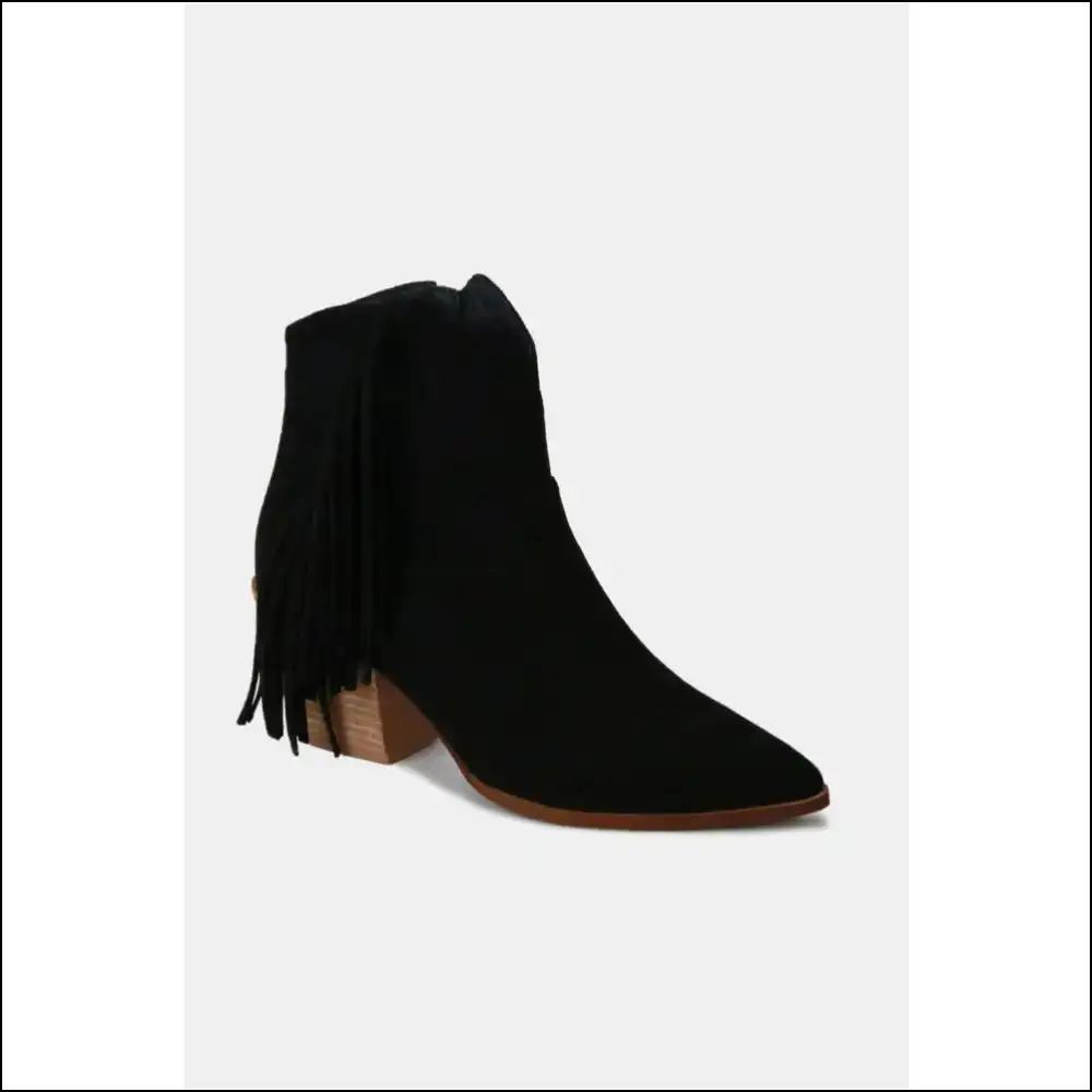 Bohemian Suede Fringe Point Toe Ankle Boots