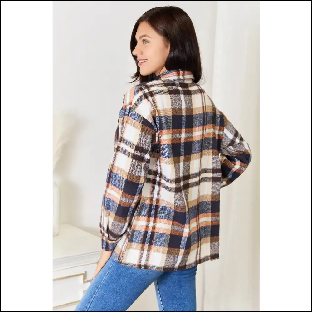 Double Take Plaid Button Front Shirt Jacket Coats
