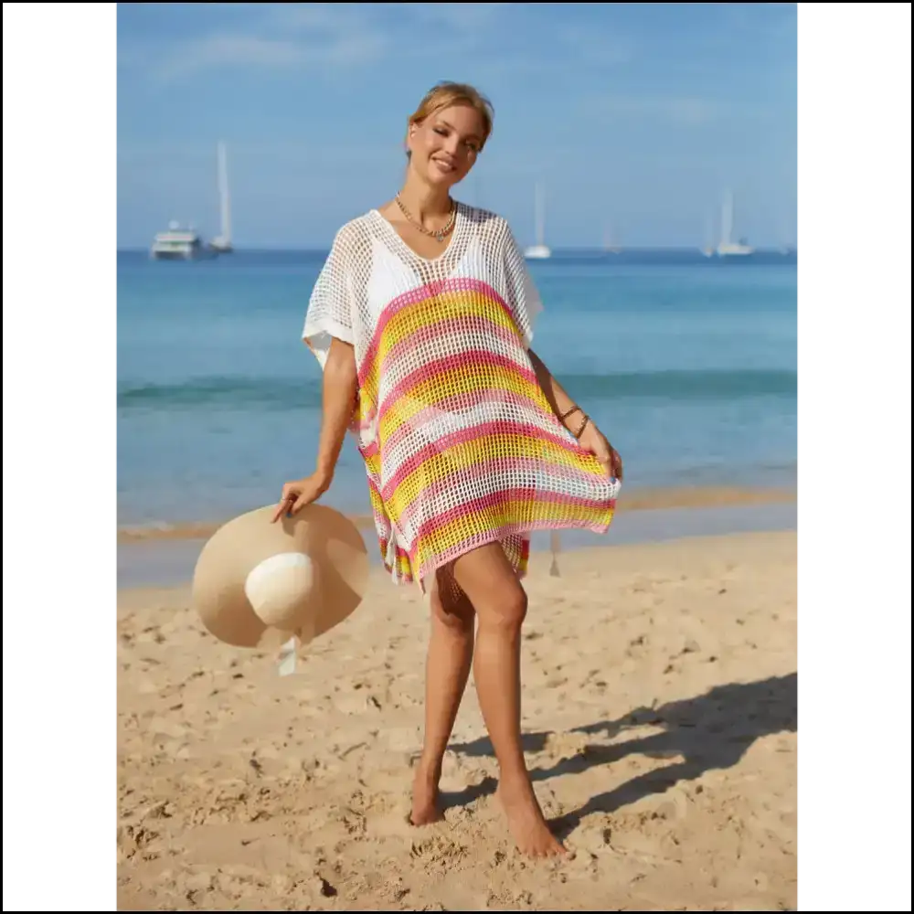 Angel Wings Cutout Striped Cover-up with Tassel - Cover-ups