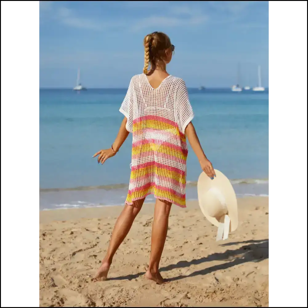 Angel Wings Cutout Striped Cover-up with Tassel - Cover-ups