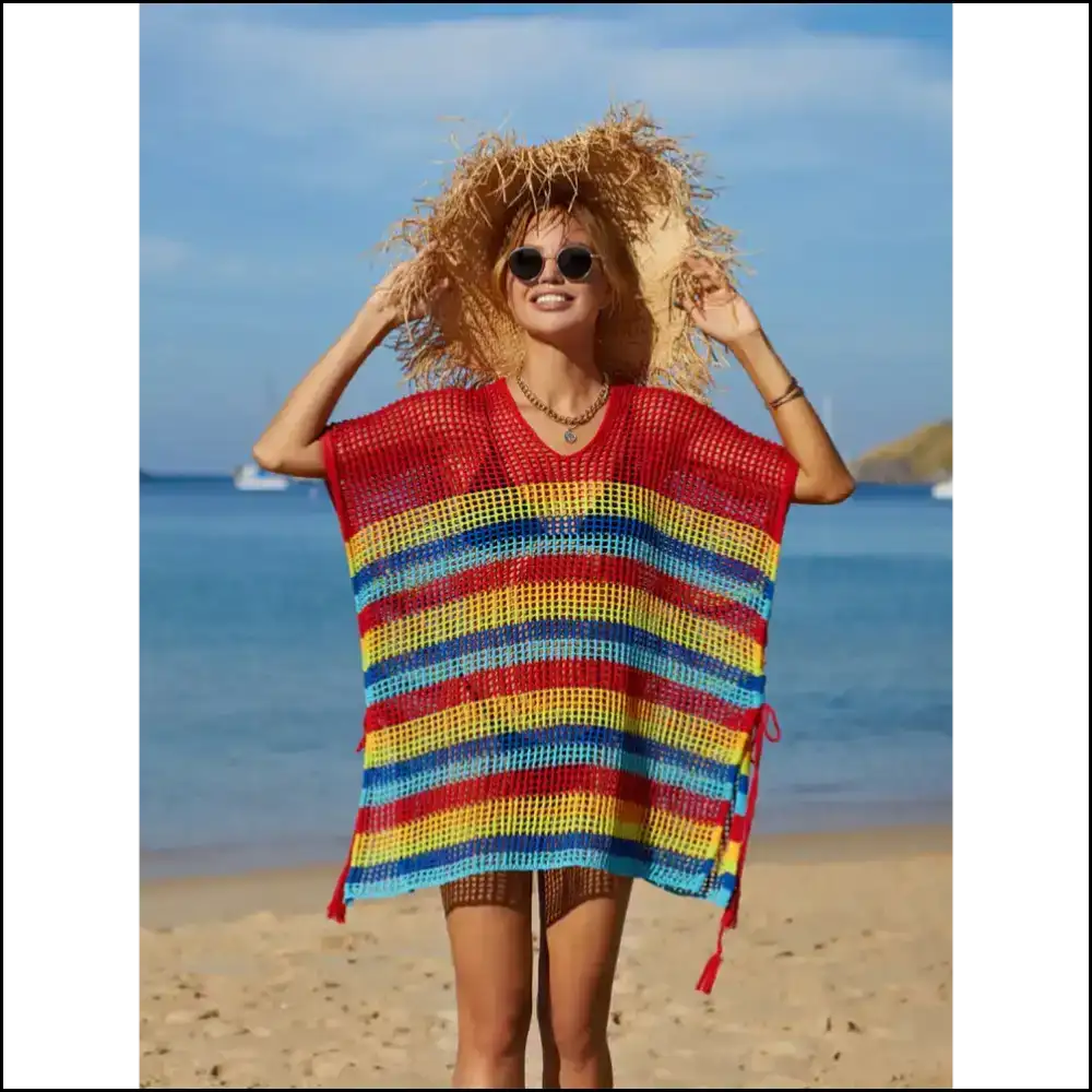 Angel Wings Cutout Striped Cover-up with Tassel - Red / one Size - Cover-ups
