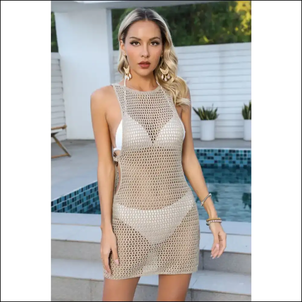 Angel Wings Cutout Wide Strap Cover-up - Khaki / s - Cover-ups