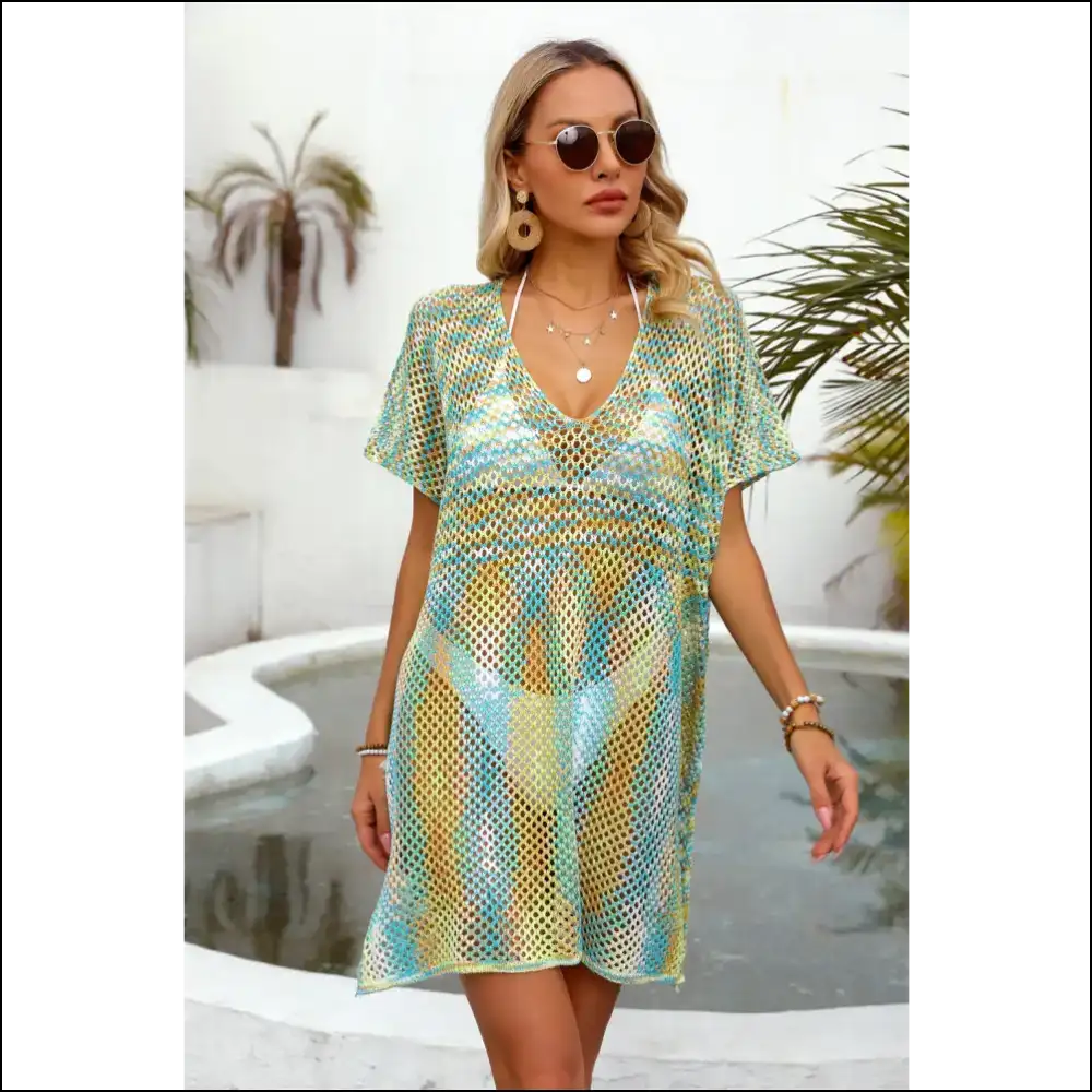 Angel Wings Openwork Contrast Cover-up - Teal / one Size - Cover-ups