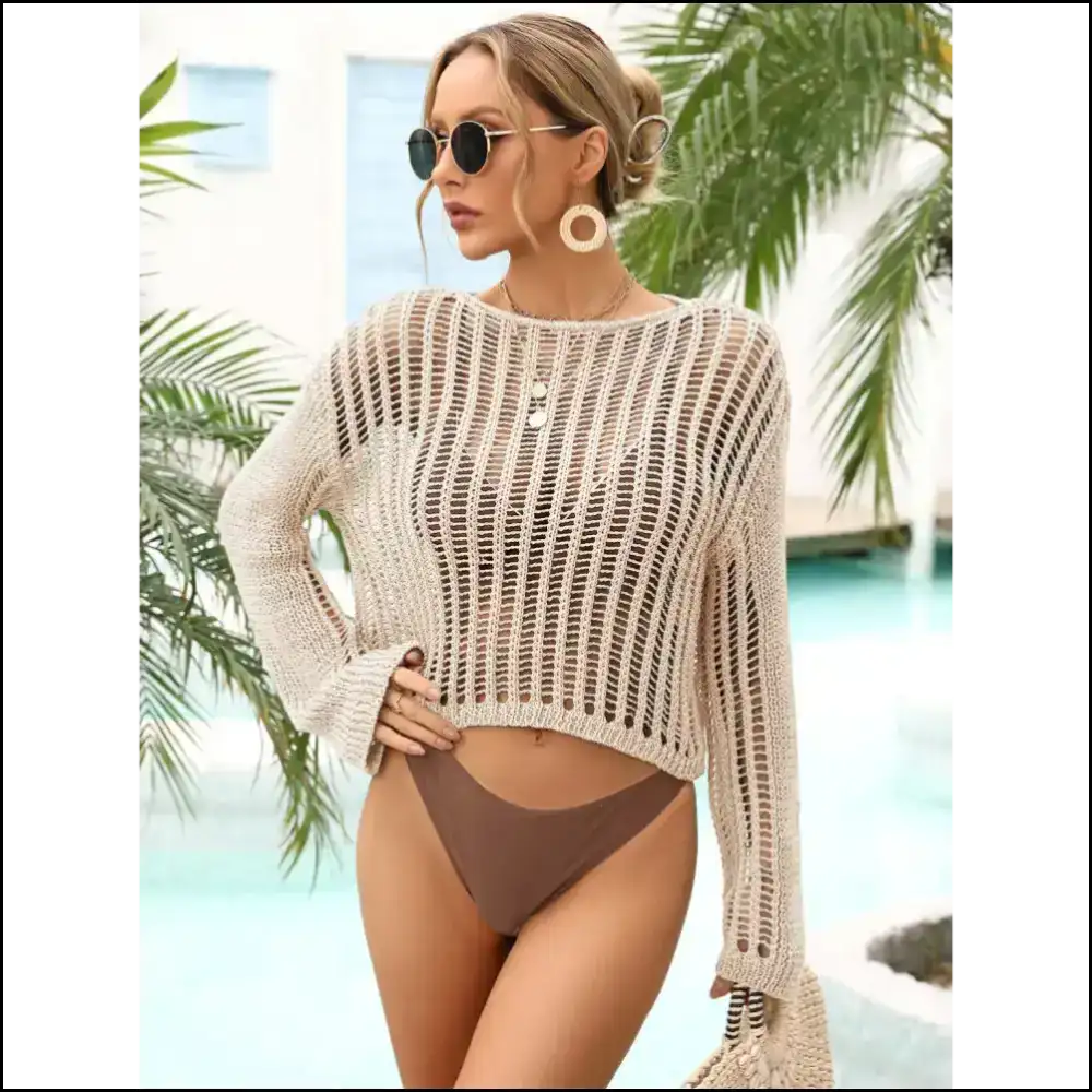 Embrace your Inner Sassy Seraph with Angel Wings Openwork Cover-up! 😇✨ - Tan / s - Cover-ups