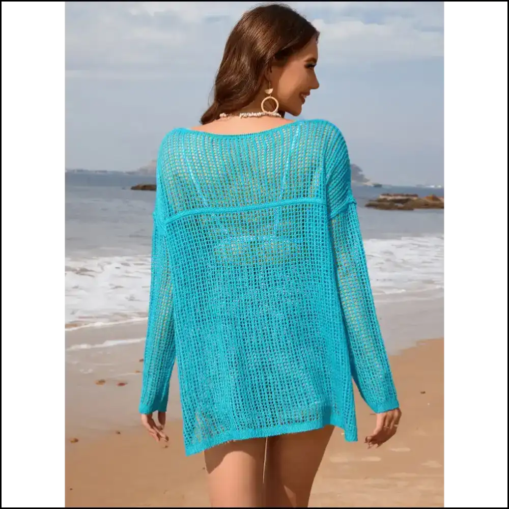 Chic Openwork Slit Boat Neck Long Sleeve Cover-up - Cover-ups
