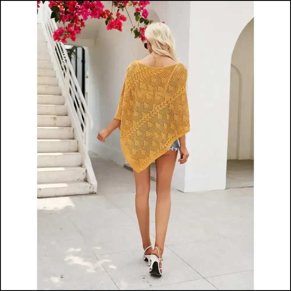 Openwork Boat Neck Shawl Cover-up - Cover-ups