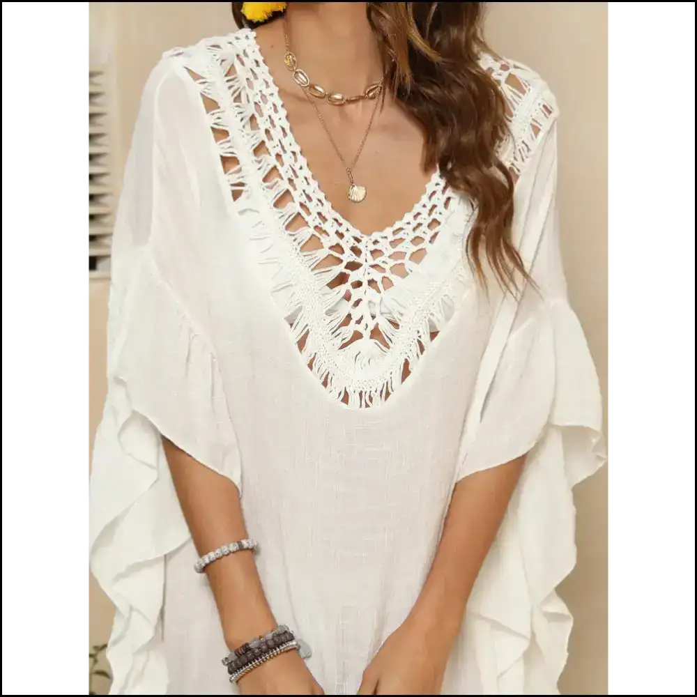 Chic Cutout Ruffled Half Sleeve Cover-up - Cover-ups