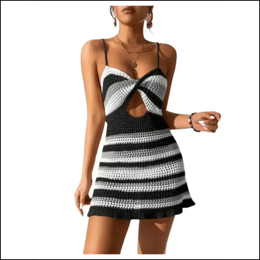 Chic Cutout Striped Dress: where Comfort Meets ?i Might be a Beach Bumâ - Cover-ups
