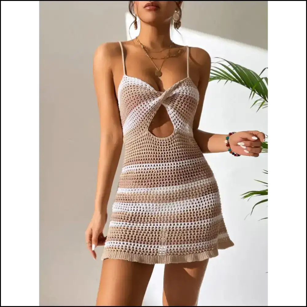 Chic Cutout Striped Dress: where Comfort Meets ?i Might be a Beach Bumâ - Cover-ups
