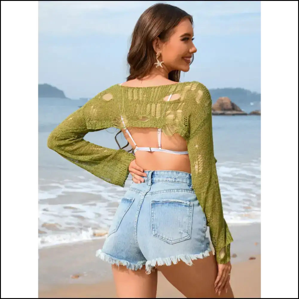 Chic Distressed Boat Neck: Because Fashion Shouldn’t Sink at the Beach! 😎 - Cover-ups