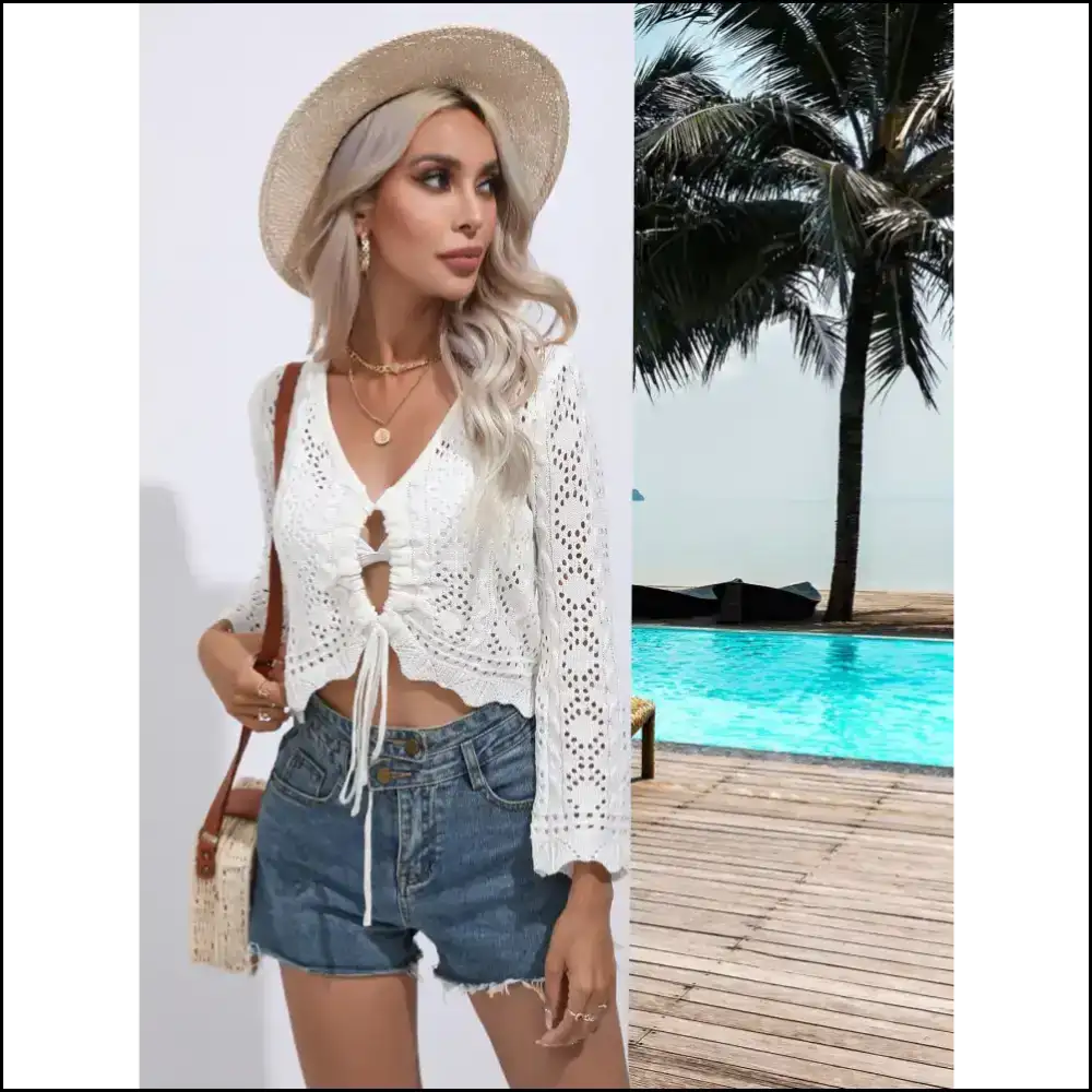 Say Bye to Awkward Tan Lines with our Chic Drawstring V-neck Cover-up! 🌊✨ - Cover-ups