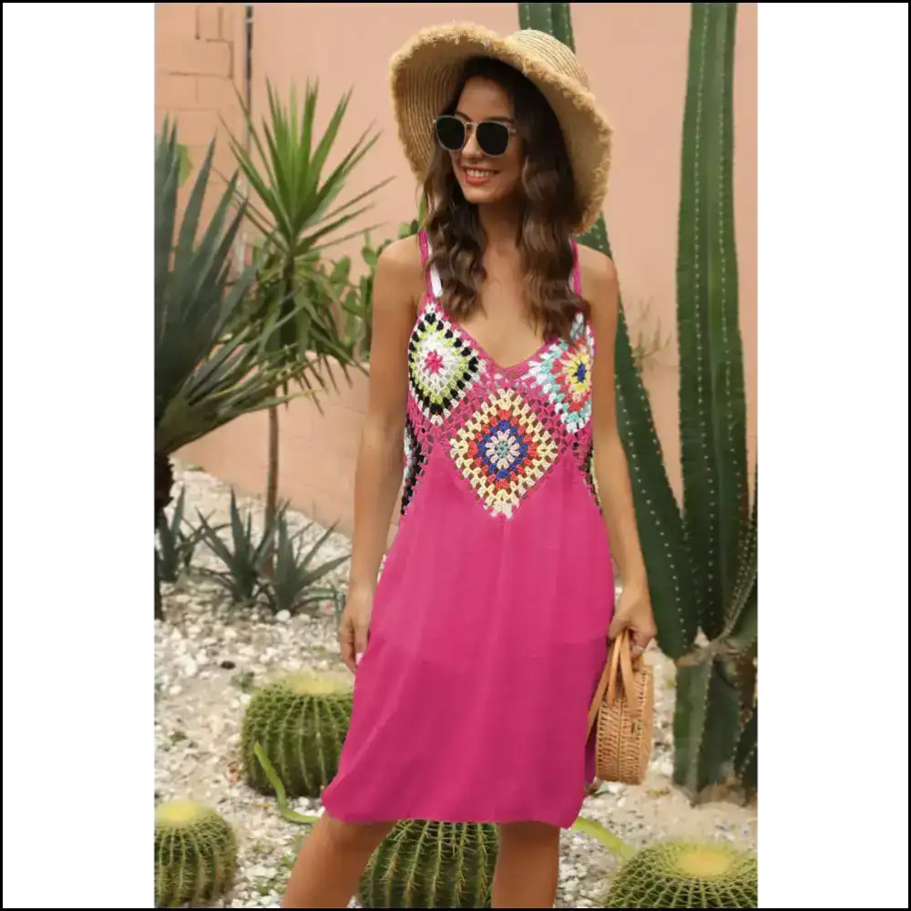 Unleash your Inner Diva with our Chic Geometric V-neck Cover Up Dress! 💃✨ - Hot Pink / one Size - Cover-ups