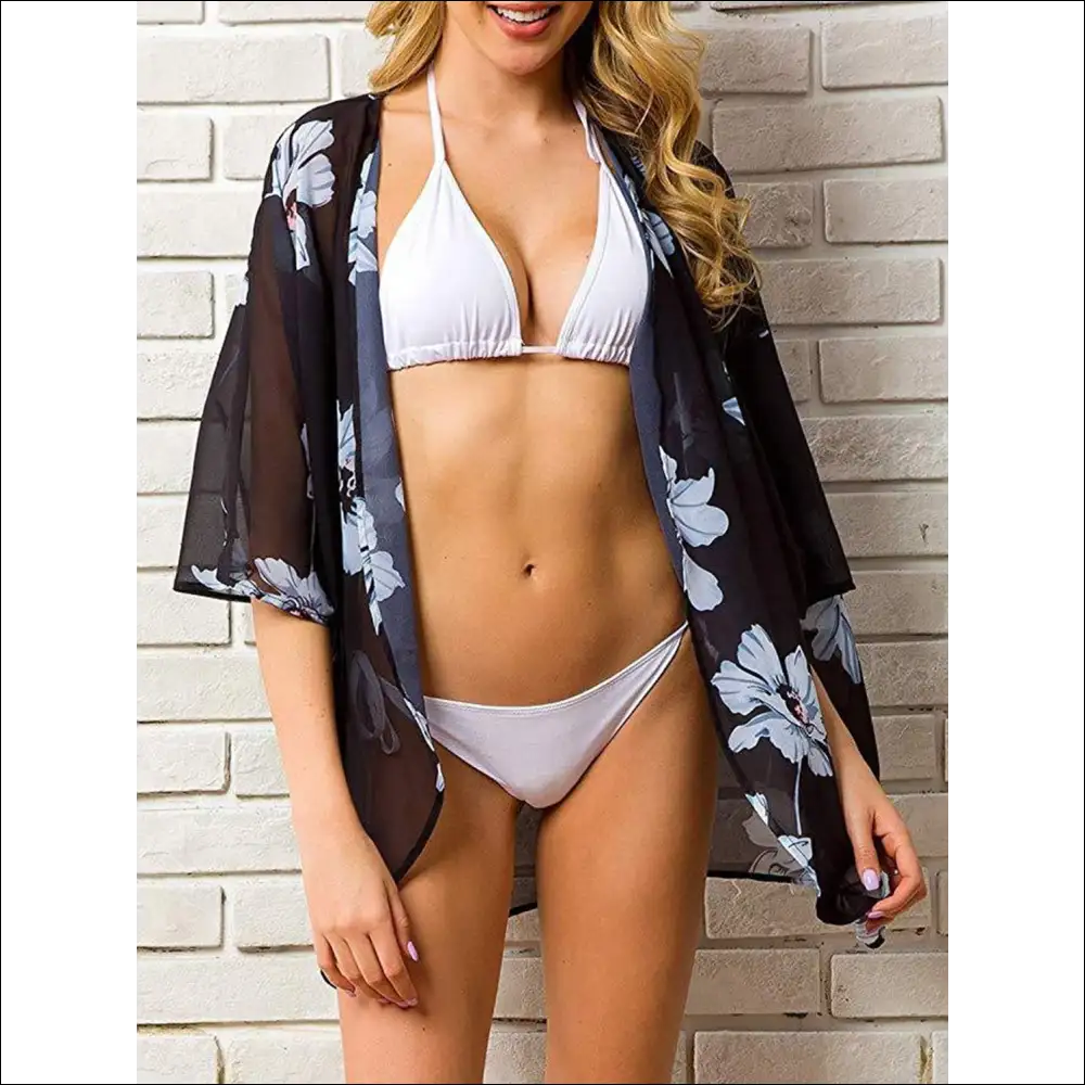 Chic Open Front Half Sleeve Cover-up - Light Blue / S/m - Cover-ups