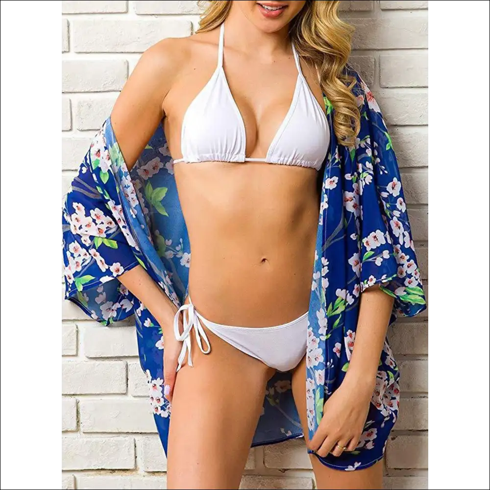 Chic Open Front Half Sleeve Cover-up - Blue / S/m - Cover-ups