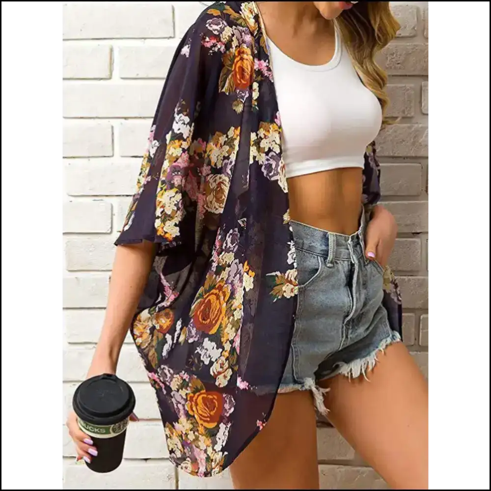 Chic Open Front Half Sleeve Cover-up - Caramel / S/m - Cover-ups
