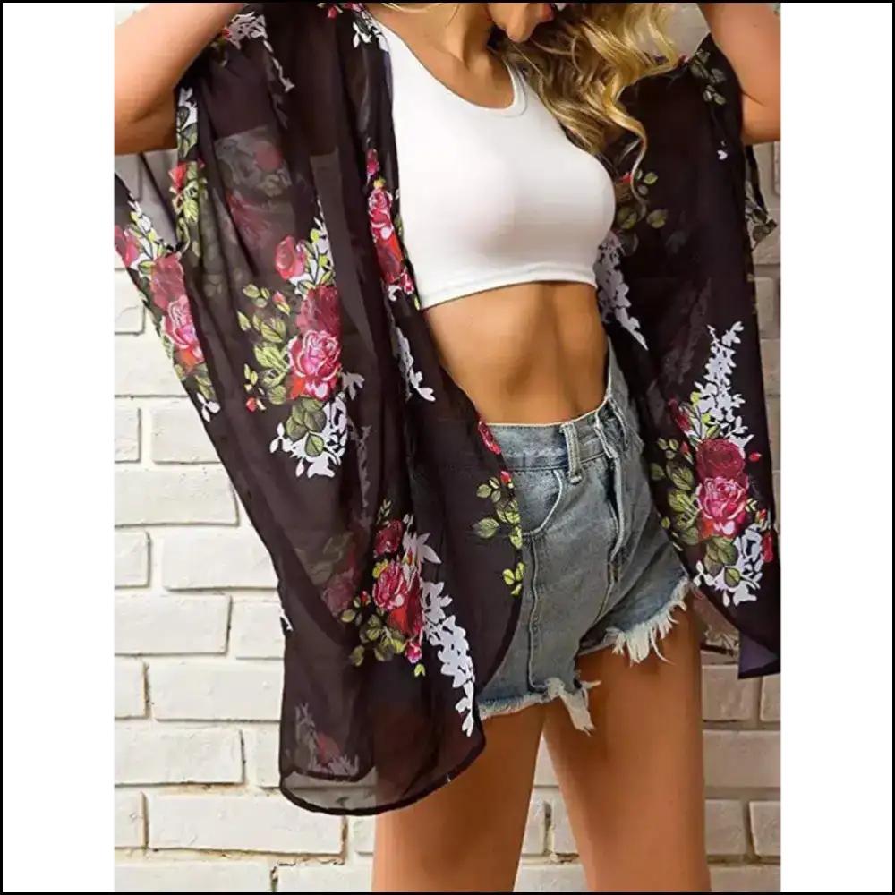 Chic Open Front Half Sleeve Cover-up - Cover-ups