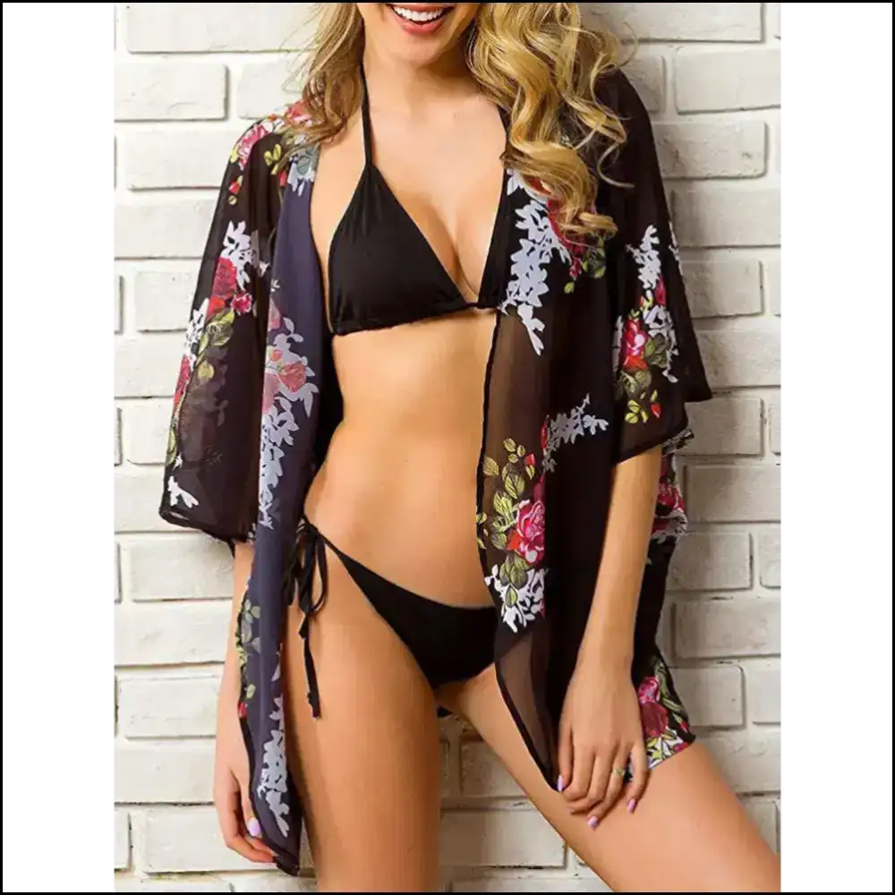 Chic Open Front Half Sleeve Cover-up - Red / L/xl - Cover-ups