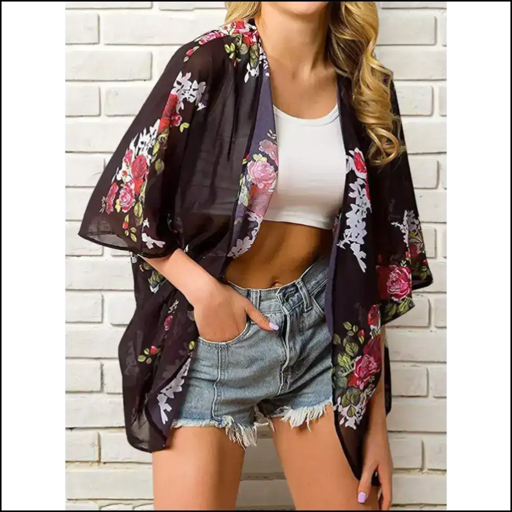 Chic Open Front Half Sleeve Cover-up - Cover-ups