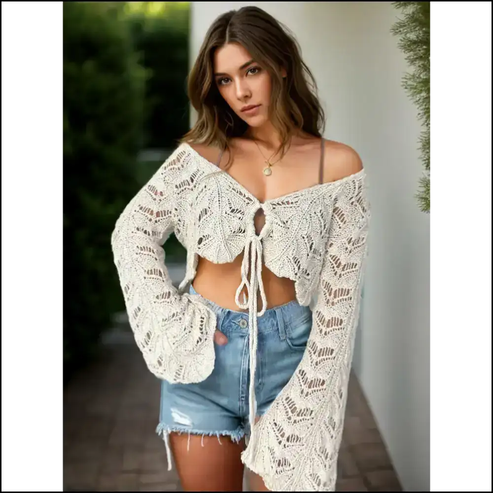 Chic Openwork Flare Sleeve Cover-up - Cover-ups