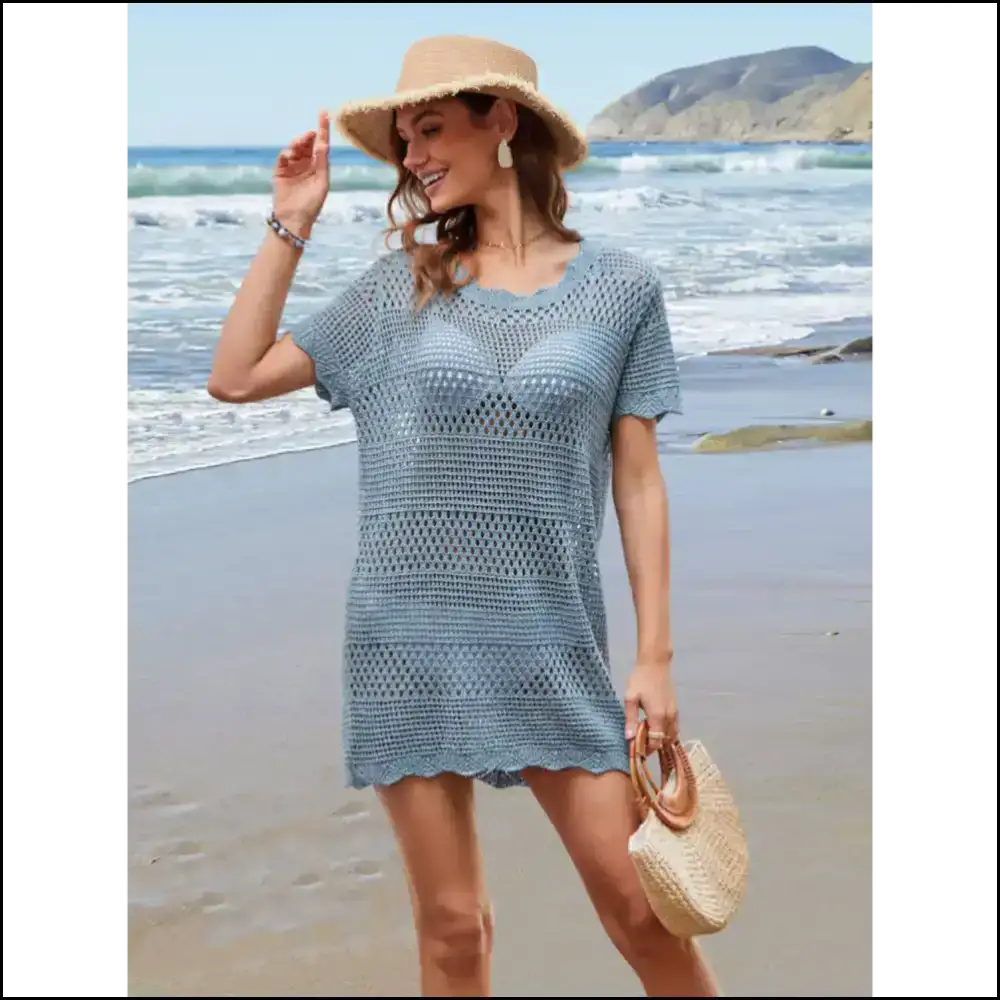 Chic Openwork Round Neck Magic: Cover-up your Regrets in Style! - Light Blue / s - Cover-ups