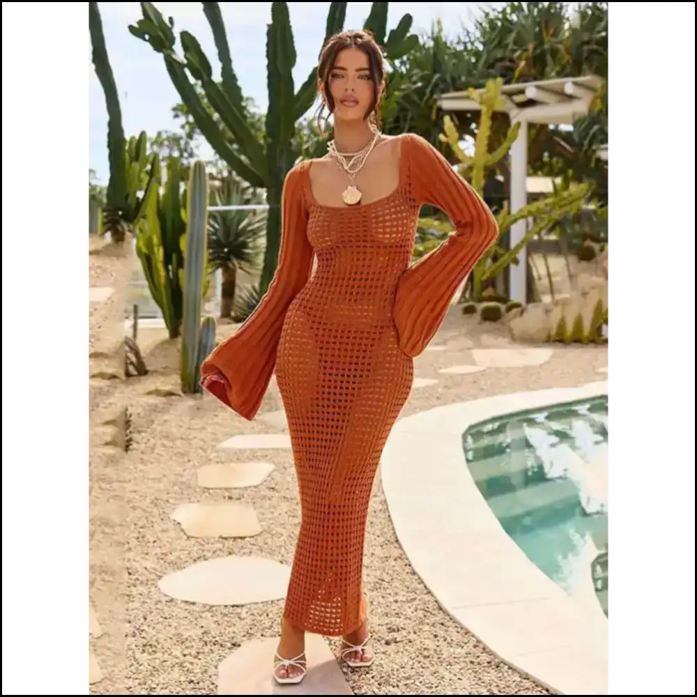 Unleash your Inner Diva with our Chic Openwork Square Neck Delight! ✨ - Caramel / s - Cover-ups