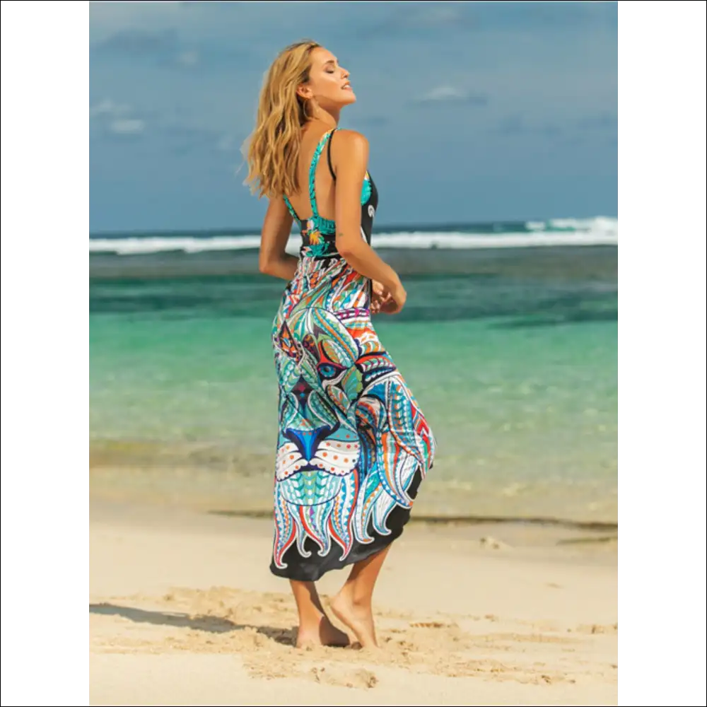 Chic Printed Spaghetti Strap Cover Up - Teal / one Size - Cover-ups